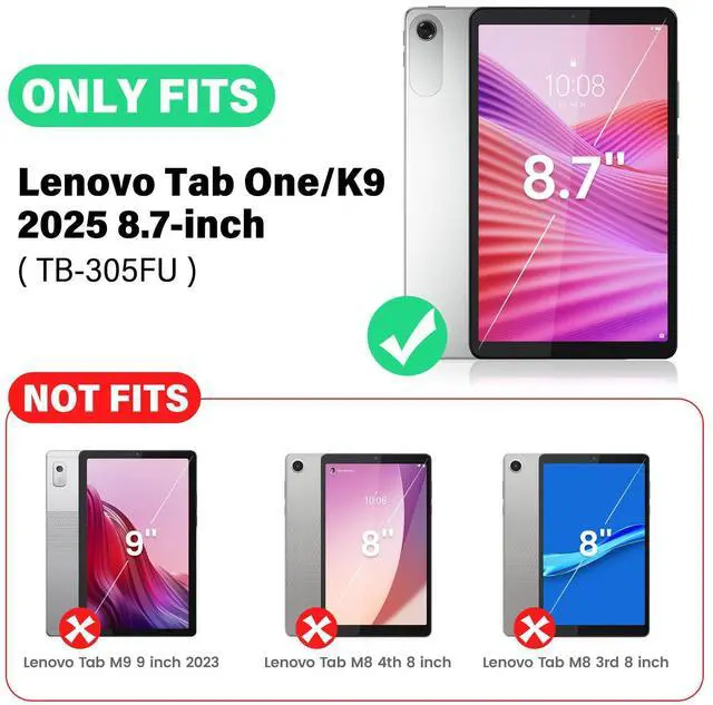Alt view image 2 of 5 - HXCASEAC Case for Lenovo Tab One/Tab K9 2025 (TB-305FU) 8.7 inch, with Screen Protector/Rotating Hand Strap/Sturdy Stand, Protective Cover for Lenovo one Tablet - Black