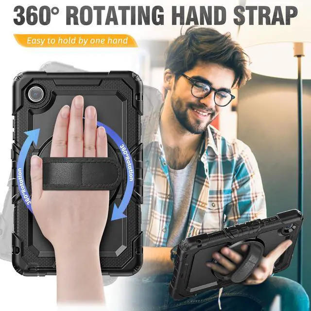 Alt view image 3 of 5 - HXCASEAC Case for Lenovo Tab One/Tab K9 2025 (TB-305FU) 8.7 inch, with Screen Protector/Rotating Hand Strap/Sturdy Stand, Protective Cover for Lenovo one Tablet - Black