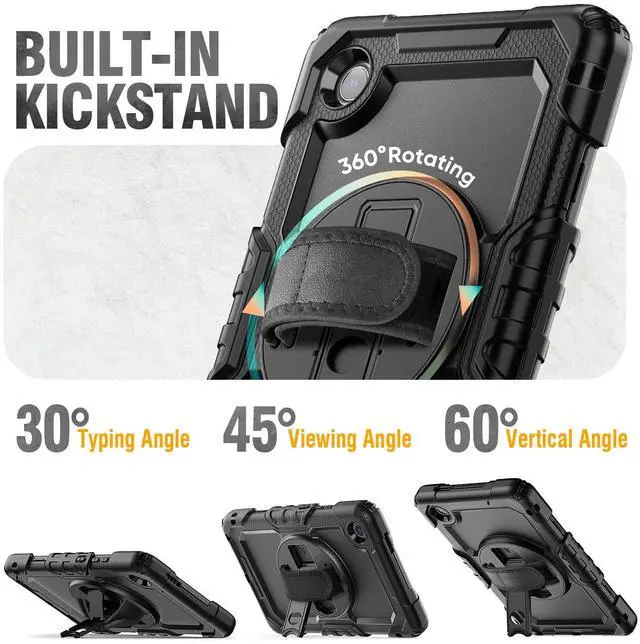 Alt view image 4 of 5 - HXCASEAC Case for Lenovo Tab One/Tab K9 2025 (TB-305FU) 8.7 inch, with Screen Protector/Rotating Hand Strap/Sturdy Stand, Protective Cover for Lenovo one Tablet - Black