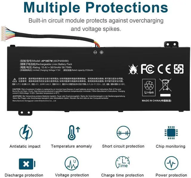 Alt view image 5 of 5 - AP18E7M Battery for Acer Nitro 5 AN515-44 AN515-54 AN517-51 Nitro 7 AN715-51, Aspire 7 A715-74G, Predator Helios 300 PH315-52 PH317-53, Triton 300 PT315-51, AP18E8M 4ICP4/69/90 4ICP4/70/88 KT00407009