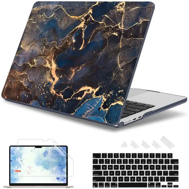 Main image of May Chen [2025 New Pattern] for MacBook Air 13.6 inch Case M2 M3 M4 Chip Model: A2681 A3113 A3240, 2022-2025 Release, Hard Shell Cover with Screen Protector & Keyboard Skin - Golden Marble Texture