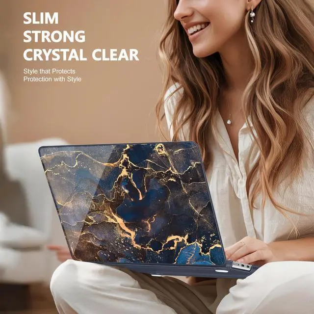Alt view image 3 of 5 - May Chen [2025 New Pattern] for MacBook Air 13.6 inch Case M2 M3 M4 Chip Model: A2681 A3113 A3240, 2022-2025 Release, Hard Shell Cover with Screen Protector & Keyboard Skin - Golden Marble Texture