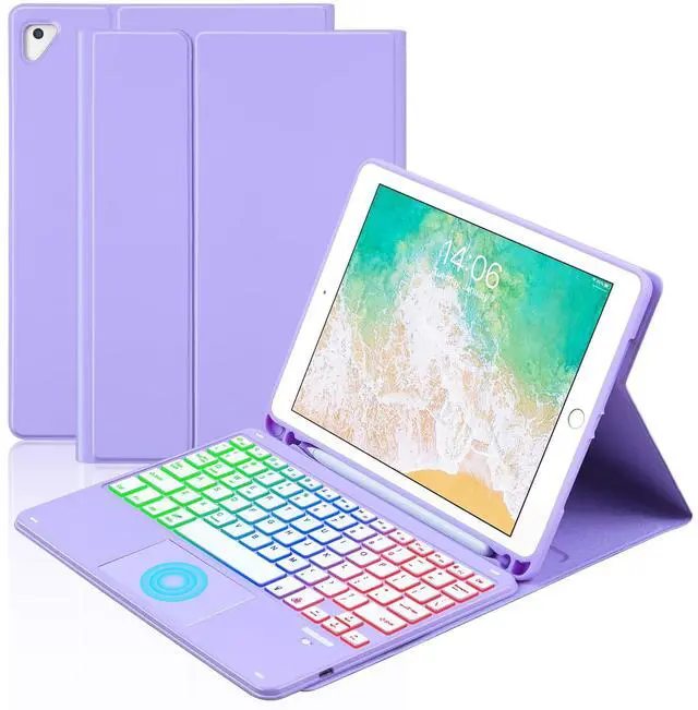 Main image of MePadKey Touchpad Keyboard Case for iPad 6th 2018/5th Generation 2017 9.7 inch, 7-Color Backlight Type-C Charging Keyboard with Pencil Holder Cover Fit iPad Air 2/Pro 9.7 (Purple)