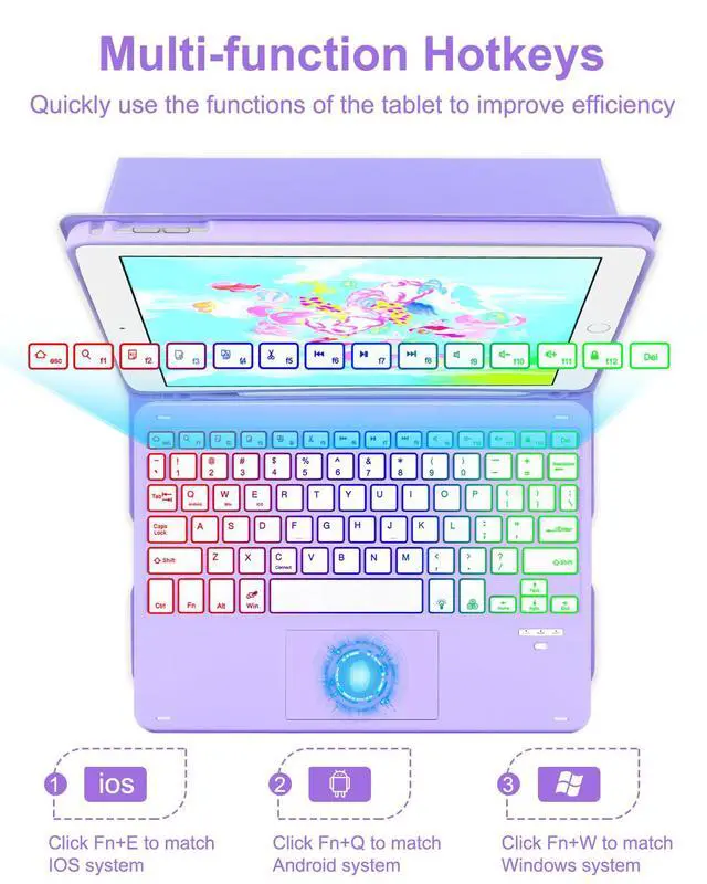 Alt view image 4 of 5 - MePadKey Touchpad Keyboard Case for iPad 6th 2018/5th Generation 2017 9.7 inch, 7-Color Backlight Type-C Charging Keyboard with Pencil Holder Cover Fit iPad Air 2/Pro 9.7 (Purple)