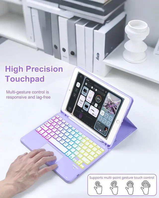 Alt view image 5 of 5 - MePadKey Touchpad Keyboard Case for iPad 6th 2018/5th Generation 2017 9.7 inch, 7-Color Backlight Type-C Charging Keyboard with Pencil Holder Cover Fit iPad Air 2/Pro 9.7 (Purple)