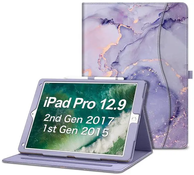 Main image of Fintie Multi-Angle Case, 2017/2015 iPad Pro 12.9 inch (Old Model) 1st & 2nd Gen Case - [Corner Protection] Folio Stand Cover with Pencil Holder & Pocket, Auto Wake/Sleep, Lilac Marble