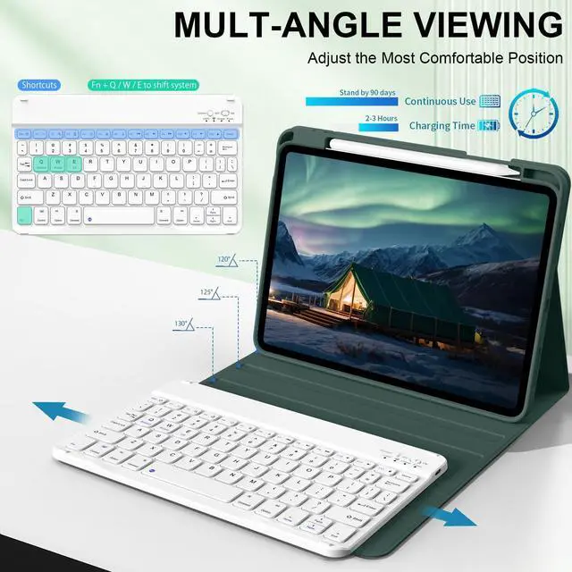 Alt view image 4 of 5 - Keyboard Case for iPad (A16) 11th/10th Generation 2025/2022 with Pencil Holder, Detachable Wireless Bluetooth Fast Pairing Keyboard, Durable Soft TPU Cover for 11" iPad11/10.9" iPad10 Gen, Green