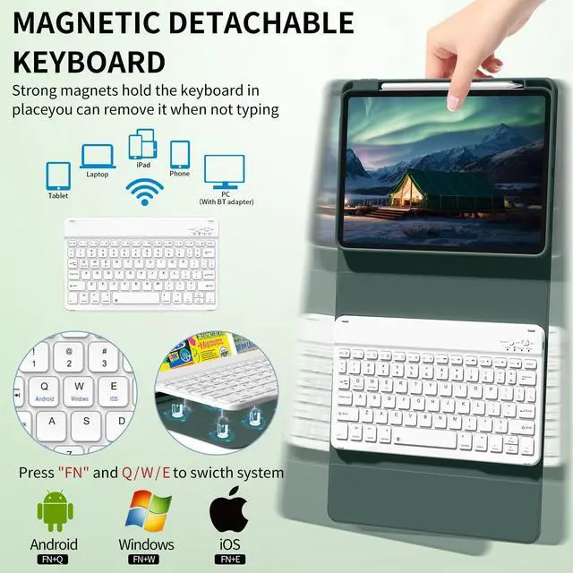 Alt view image 5 of 5 - Keyboard Case for iPad (A16) 11th/10th Generation 2025/2022 with Pencil Holder, Detachable Wireless Bluetooth Fast Pairing Keyboard, Durable Soft TPU Cover for 11" iPad11/10.9" iPad10 Gen, Green