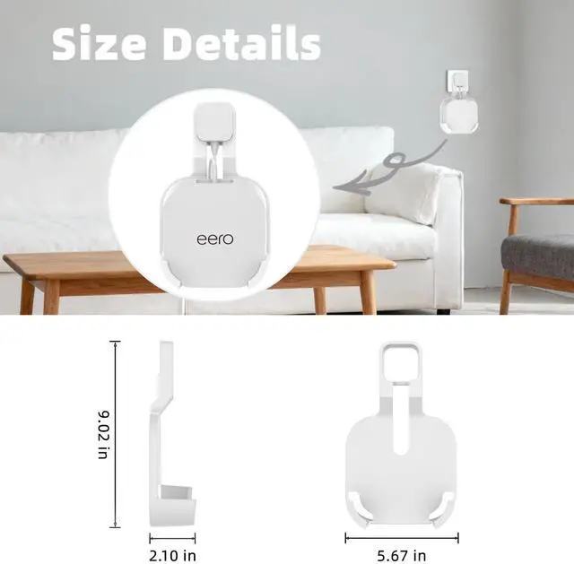 Alt view image 3 of 5 - Outlet Wall Mount for eero 7, No-Drill Plug Adapter with Hidden Cable Management, Space-Saving for Dual-Band Mesh System (3 Pack)