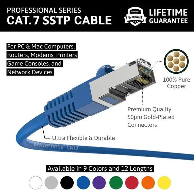 Alt view image 2 of 5 - InstallerParts Ethernet Cable CAT7 Cable Shielded (SSTP) Booted 25 FT - Blue - Professional Series - 10Gigabit/Sec Network/High Speed Internet Cable, 600MHZ