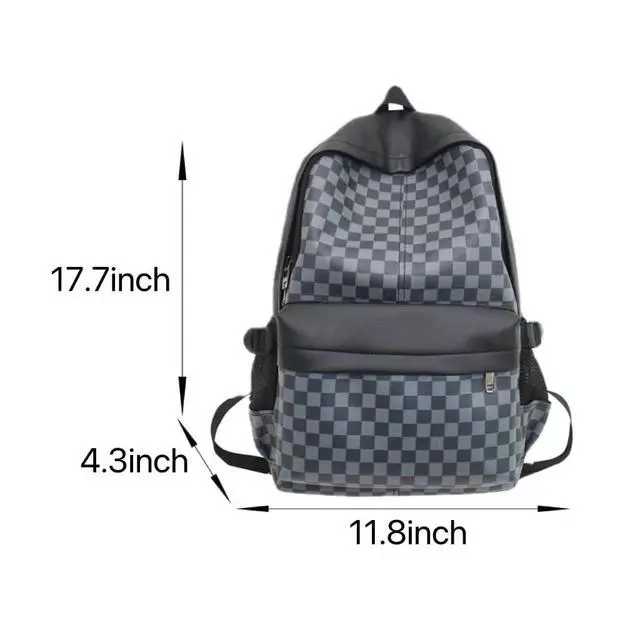 Alt view image 3 of 5 - MININAI Checkered Aesthetic Backpack for Women Men Vintage PU Leather Cool Y2K Laptop Backpack Plaid Alt Emo Casual Daypack (One Size,Brown)