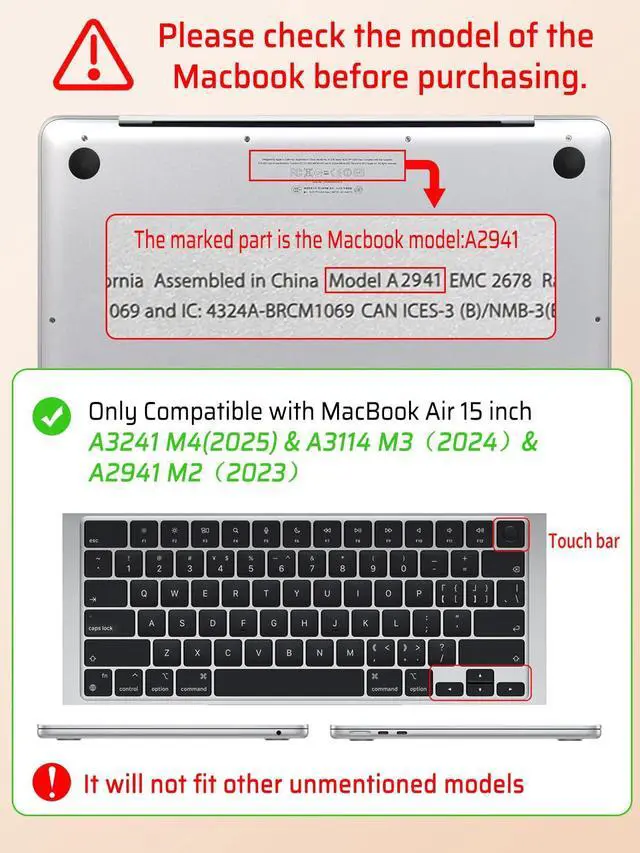 Alt view image 3 of 5 - Seorsok Compatible with MacBook Air 15 inch Case 2023 2024 2025 Release M4 A3241 M2 A2941 M3 A3114 Touch ID,Leaves Flowers Leather Plastic Hard Shell Case&Keyboard Cover,White Blooming Floral