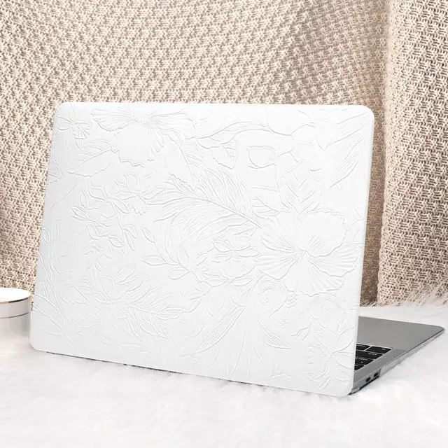 Main image of Seorsok Compatible with MacBook Air 15 inch Case 2023 2024 2025 Release M4 A3241 M2 A2941 M3 A3114 Touch ID,Leaves Flowers Leather Plastic Hard Shell Case&Keyboard Cover,White Blooming Floral