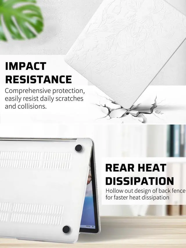Alt view image 5 of 5 - Seorsok Compatible with MacBook Air 15 inch Case 2023 2024 2025 Release M4 A3241 M2 A2941 M3 A3114 Touch ID,Leaves Flowers Leather Plastic Hard Shell Case&Keyboard Cover,White Blooming Floral