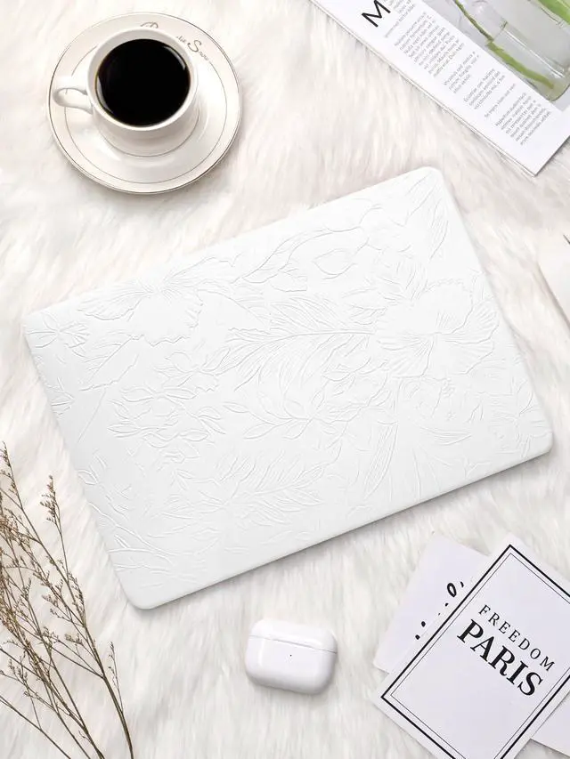 Alt view image 4 of 5 - Seorsok Compatible with MacBook Air 15 inch Case 2023 2024 2025 Release M4 A3241 M2 A2941 M3 A3114 Touch ID,Leaves Flowers Leather Plastic Hard Shell Case&Keyboard Cover,White Blooming Floral
