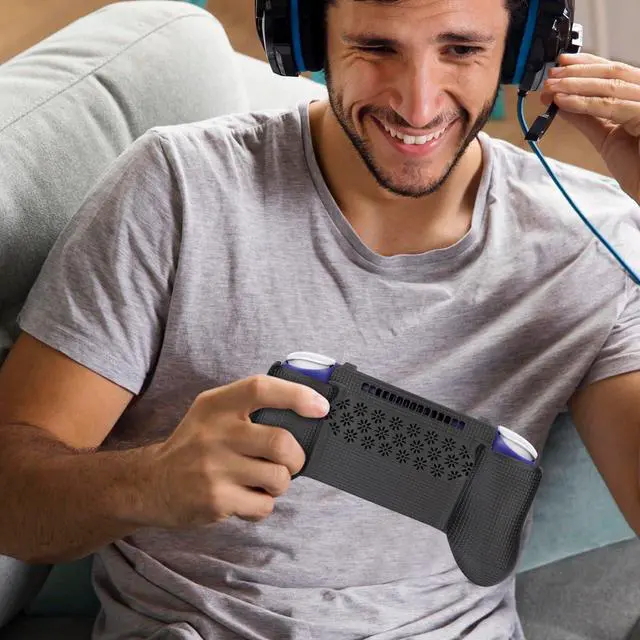 Alt view image 5 of 5 - Felt Grip 2-in-1 for Retroid Pocket 5 & G2 Black Reversible Screen Cover & Thick Comfort Grip Case with Felt Wrap Ergonomic RP 5 G2 Handheld 2n1 Deluxe from JCSFY Official