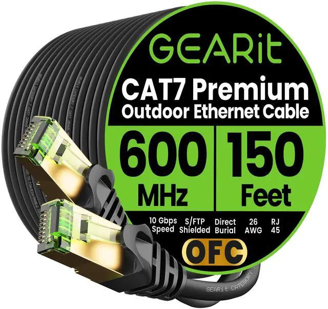 Main image of GEARit Cat7 Outdoor Ethernet Cable (150ft) SFTP Shielded Foil Twisted Pair, Pure Copper, LLDPE, Waterproof, Direct Burial, In-Ground, UV Resistant, POE, Network, LAN, Internet, Cat 7-150 Feet