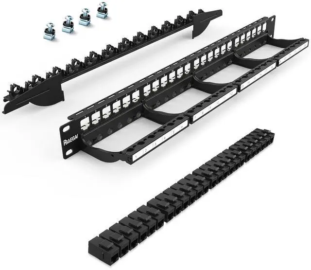 Main image of Patch Panel 24 Port with cat6 UTP Keystone JackEC Listed Front Cable Rack Smart Cable Management for 19 inch Rack Mount (CAT6 Keystone Jack Unshielded)