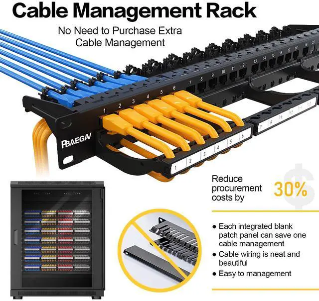 Alt view image 2 of 5 - Patch Panel 24 Port with cat6 UTP Keystone JackEC Listed Front Cable Rack Smart Cable Management for 19 inch Rack Mount (CAT6 Keystone Jack Unshielded)