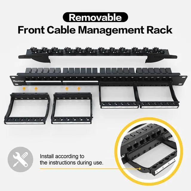 Alt view image 4 of 5 - Patch Panel 24 Port with cat6 UTP Keystone JackEC Listed Front Cable Rack Smart Cable Management for 19 inch Rack Mount (CAT6 Keystone Jack Unshielded)