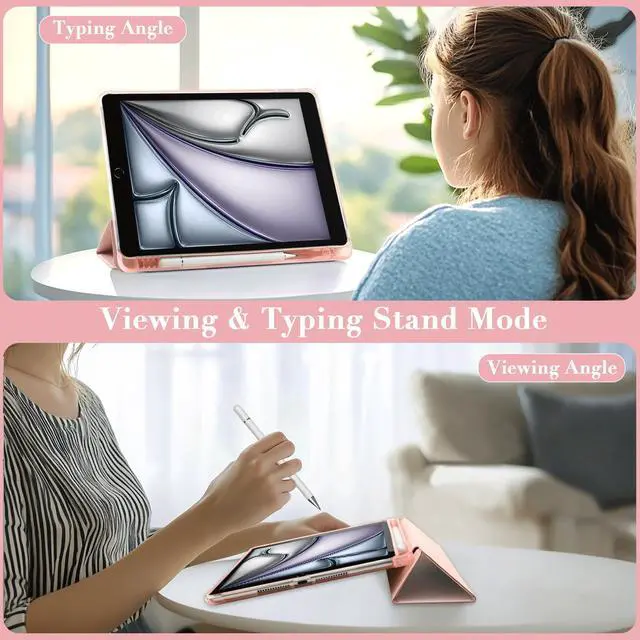 Alt view image 5 of 5 - Idocolors Kawaii Pink Bow Pad Case for 10.2 Inch iPad 9th/7th/8th Generation, Clear TPU Stand Back Cover with Pencil Holder, Pink Auto Wake/Sleep Adjustable Protective iPad 2021/2020/2019 Case