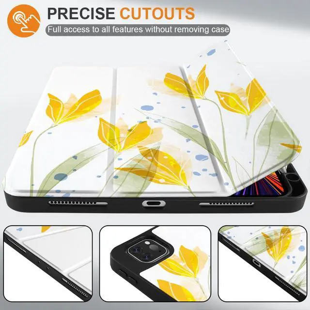 Alt view image 2 of 5 - Yebiseven Case for iPad 9th/8th/7th Generation 10.2 inch, Shockproof Tablet Case for iPad 10.2 inch 2022 2020 2019, Soft TPU Back Cover with Auto Wake/Sleep & Pencil Holder, Botanical Watercolor