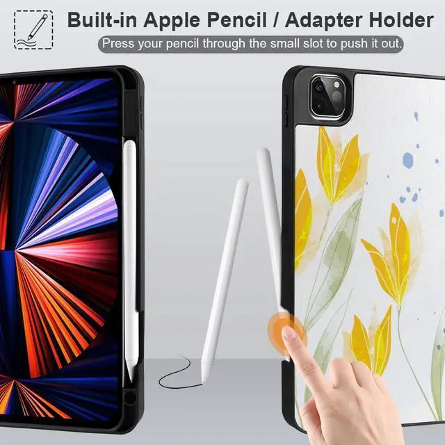 Alt view image 3 of 5 - Yebiseven Case for iPad 9th/8th/7th Generation 10.2 inch, Shockproof Tablet Case for iPad 10.2 inch 2022 2020 2019, Soft TPU Back Cover with Auto Wake/Sleep & Pencil Holder, Botanical Watercolor