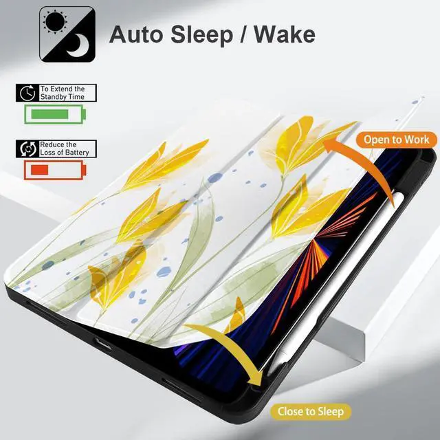 Alt view image 4 of 5 - Yebiseven Case for iPad 9th/8th/7th Generation 10.2 inch, Shockproof Tablet Case for iPad 10.2 inch 2022 2020 2019, Soft TPU Back Cover with Auto Wake/Sleep & Pencil Holder, Botanical Watercolor