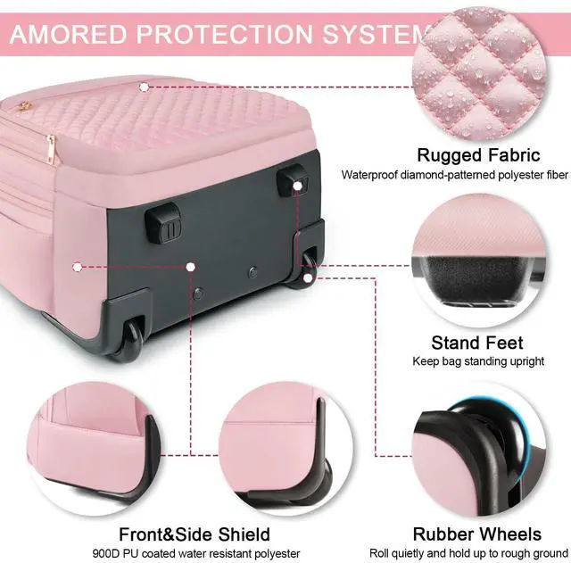 Alt view image 3 of 5 - Arcoyard Rolling Backpack Carry On Luggage For Adults With Wheels, 40L Wheeled Backpack For Women, Travel Roller Backpack, Rolling Bag, Pink