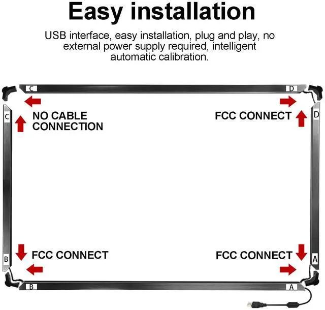 Alt view image 5 of 5 - WEILEHAPPY 55-Inch Infrared Touch Frame - Driver-Free Plug & Play Touch Screen Panel, Anti-Glare & High Sensitivity, Compatible with Touch Screen TVs, Smart Boards, Industrial Monitors (Black, 55 in)