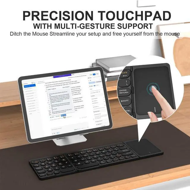 Alt view image 2 of 5 - Foldable Bluetooth Keyboard with Touchpad - Portable Wireless Keyboard, Rechargeable Full Size Ultra Slim Pocket Folding Keyboards for Android Windows iOS Tablet & Laptop