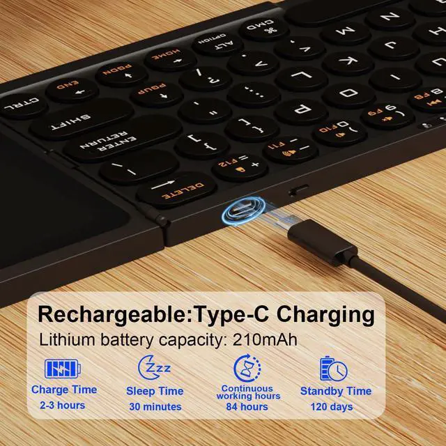 Alt view image 4 of 5 - Foldable Bluetooth Keyboard with Touchpad - Portable Wireless Keyboard, Rechargeable Full Size Ultra Slim Pocket Folding Keyboards for Android Windows iOS Tablet & Laptop