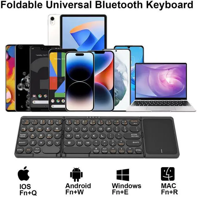 Alt view image 5 of 5 - Foldable Bluetooth Keyboard with Touchpad - Portable Wireless Keyboard, Rechargeable Full Size Ultra Slim Pocket Folding Keyboards for Android Windows iOS Tablet & Laptop