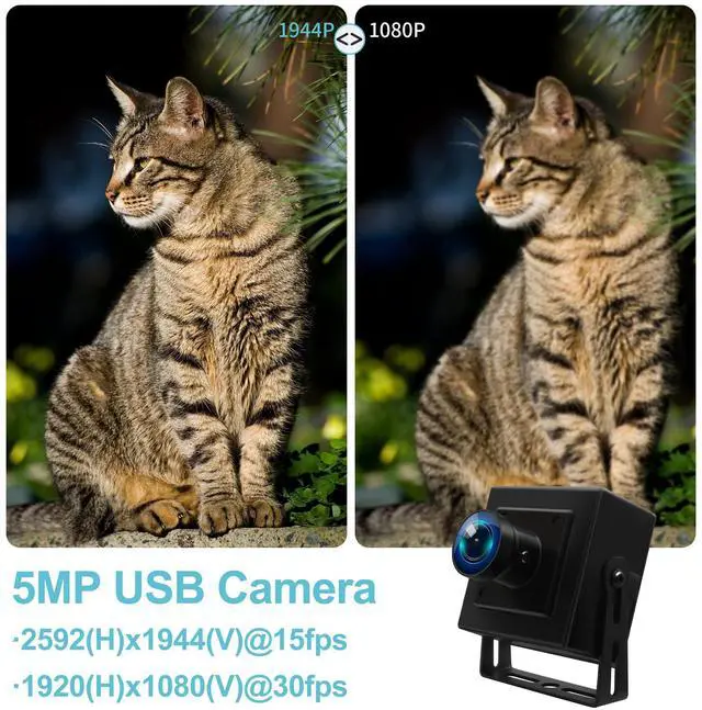 Alt view image 2 of 5 - Hotpet 5MP Wide Angle USB Camera with 170 Degree Fisheye Lens 1944P 15FPS Webcam Plug&Play Webcamera Aptina MI5100 Mini UVC Camera for 3D Printer Industrial Inspection Surveillance Robot Vision