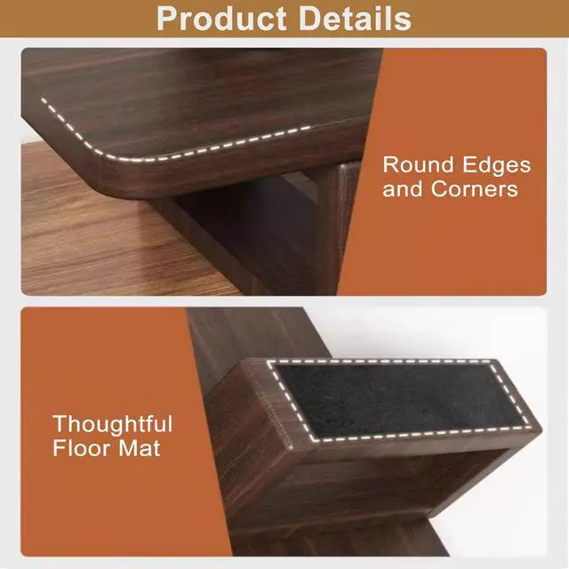 Alt view image 4 of 5 - Buzleer Dual Monitor Stand Riser, Rubber Wood Computer Monitor Stand No Assembly Required Exquisite Monitor Stand for Computer Laptop Printer TV