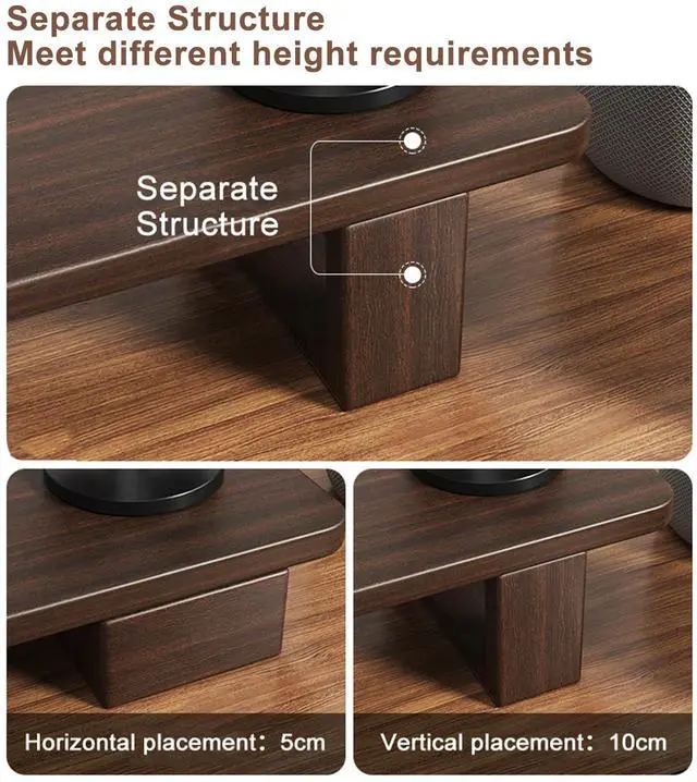 Alt view image 3 of 5 - Buzleer Dual Monitor Stand Riser, Rubber Wood Computer Monitor Stand No Assembly Required Exquisite Monitor Stand for Computer Laptop Printer TV