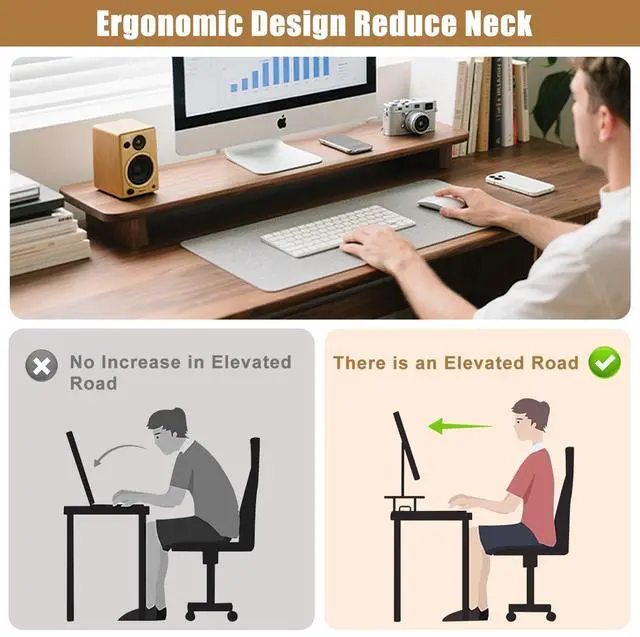 Alt view image 5 of 5 - Buzleer Dual Monitor Stand Riser, Rubber Wood Computer Monitor Stand No Assembly Required Exquisite Monitor Stand for Computer Laptop Printer TV