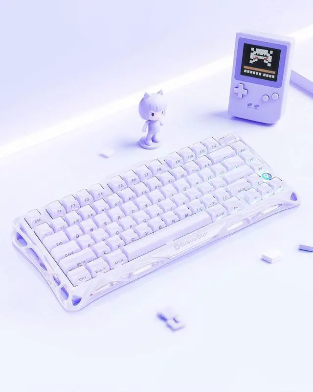 Alt view image 2 of 5 - GravaStar Mercury V75 Gaming Keyboard  HallEffect MagneticSwitch Keyboard, 79Key, 8000Hz Polling, 0.005RT, Wired USB-C, RGB Backlit, Adjustable Actuation, SemiAluminum Chassis (Lavender Purple)