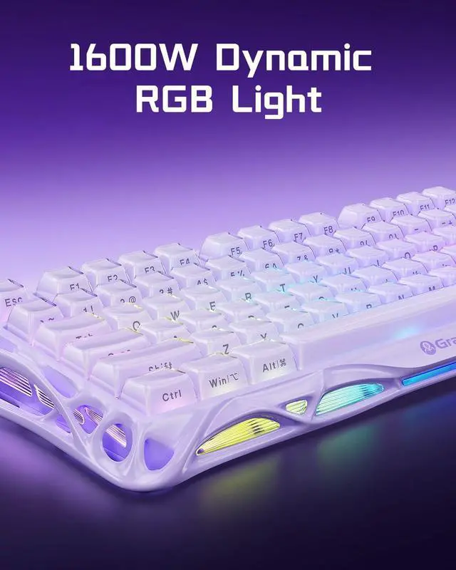 Alt view image 4 of 5 - GravaStar Mercury V75 Gaming Keyboard  HallEffect MagneticSwitch Keyboard, 79Key, 8000Hz Polling, 0.005RT, Wired USB-C, RGB Backlit, Adjustable Actuation, SemiAluminum Chassis (Lavender Purple)