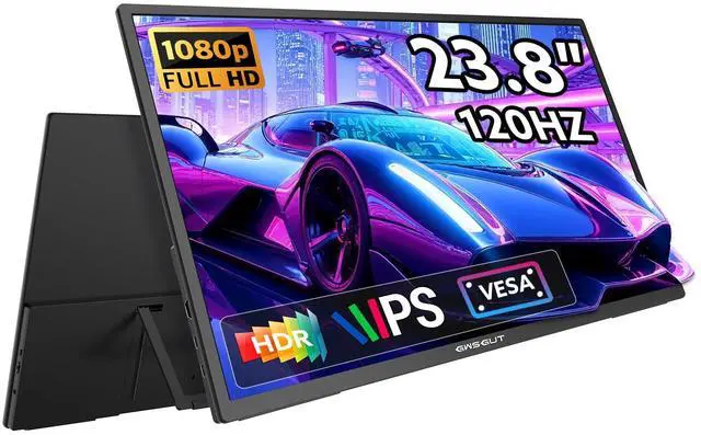 Main image of GWSGUT 23.8'' FHD 1080P 120Hz Portable Monitor VESA USB-C HDMI Large Second External Gaming Screen Built-in Stand Speakers for Laptop PC Mac Phone PS4/5 Xbox HDR IPS Display (1080p 120Hz, 23.8")