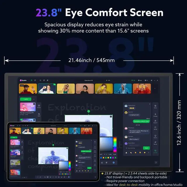 Alt view image 2 of 5 - GWSGUT 23.8'' FHD 1080P 120Hz Portable Monitor VESA USB-C HDMI Large Second External Gaming Screen Built-in Stand Speakers for Laptop PC Mac Phone PS4/5 Xbox HDR IPS Display (1080p 120Hz, 23.8")