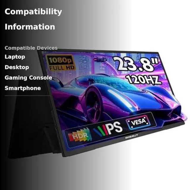 Alt view image 3 of 5 - GWSGUT 23.8'' FHD 1080P 120Hz Portable Monitor VESA USB-C HDMI Large Second External Gaming Screen Built-in Stand Speakers for Laptop PC Mac Phone PS4/5 Xbox HDR IPS Display (1080p 120Hz, 23.8")