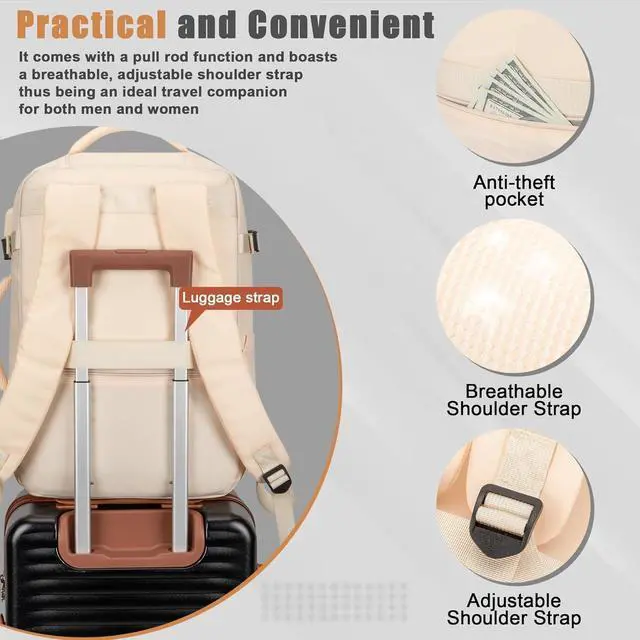 Alt view image 4 of 5 - Velaybor 50L Travel Backpack with USB Charging Port, Water-Resistant Carry On Backpack for Men Women, Business Laptop Backpack for Trips & Commutes, Fits 18 Inch Laptop