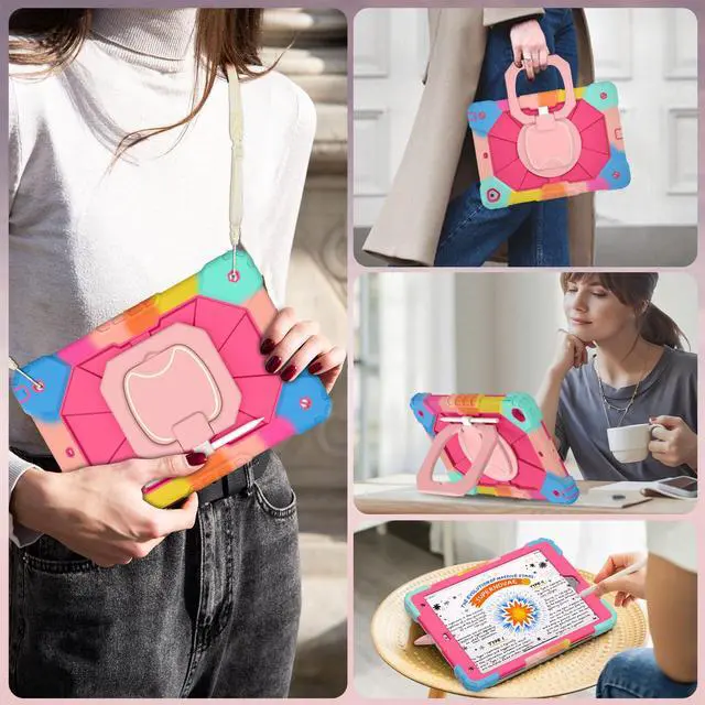 Alt view image 4 of 5 - WESOROL Case for iPad 9th/8th/7th Generation 10.2 Inch iPad 9th Generation Case with Screen Protector Rotating Stand Pencil Holder Heavy Duty Shockproof Cover for 9th Gen iPad Case Kids,Colorful Pink