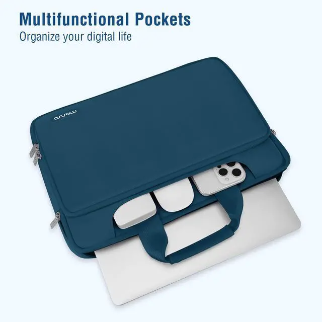 Alt view image 3 of 5 - MOSISO 360 Protective Laptop Shoulder Bag Compatible with MacBook Air 13 inch M4 M3 M2 M1 2025-2018/Pro M2 M1 2025-2016,Matching Color Sleeve with Belt,Teal Green