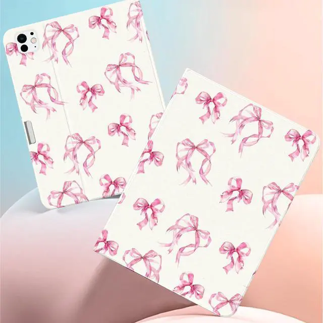Alt view image 2 of 5 - JOYLAND Ribbon Bow Case for iPad Air 13" (M3) 2025/ (M2) 2024/iPad Pro 12.9" 2022/2021,White Textured Folio Case with Pencil Holder Multi-Angle View Adjustable Stand Auto Wake/Sleep
