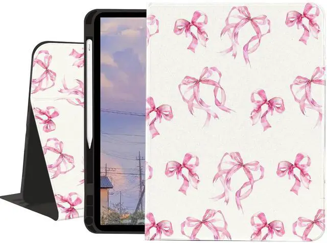 Main image of JOYLAND Ribbon Bow Case for iPad Air 13" (M3) 2025/ (M2) 2024/iPad Pro 12.9" 2022/2021,White Textured Folio Case with Pencil Holder Multi-Angle View Adjustable Stand Auto Wake/Sleep
