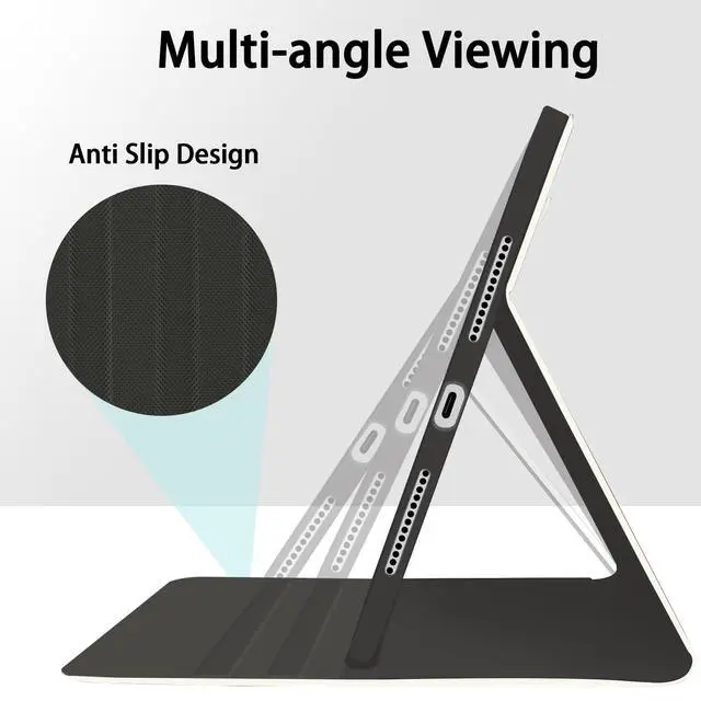 Alt view image 4 of 5 - JOYLAND Ribbon Bow Case for iPad Air 13" (M3) 2025/ (M2) 2024/iPad Pro 12.9" 2022/2021,White Textured Folio Case with Pencil Holder Multi-Angle View Adjustable Stand Auto Wake/Sleep