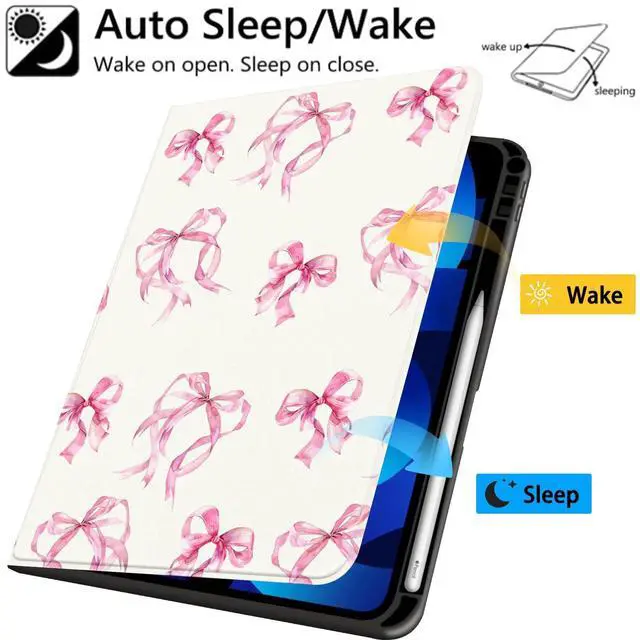 Alt view image 5 of 5 - JOYLAND Ribbon Bow Case for iPad Air 13" (M3) 2025/ (M2) 2024/iPad Pro 12.9" 2022/2021,White Textured Folio Case with Pencil Holder Multi-Angle View Adjustable Stand Auto Wake/Sleep