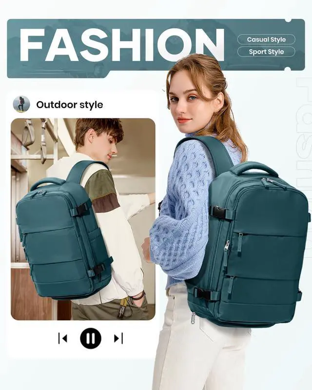 Alt view image 3 of 5 - VENATIN Vacuum Backpack Travel,Travel Backpack with Vacuum System, Easy Vac Pack Backpack with Pump,United Airlines Approved 18×14×8 inch Personal Item Travel Bag Laptop Bag,Peacock Blue